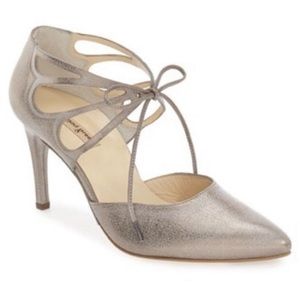 Paul Green Justeen Ghillie Heels in Smoke Metallic Pointed Toe Lace Up d’orsay